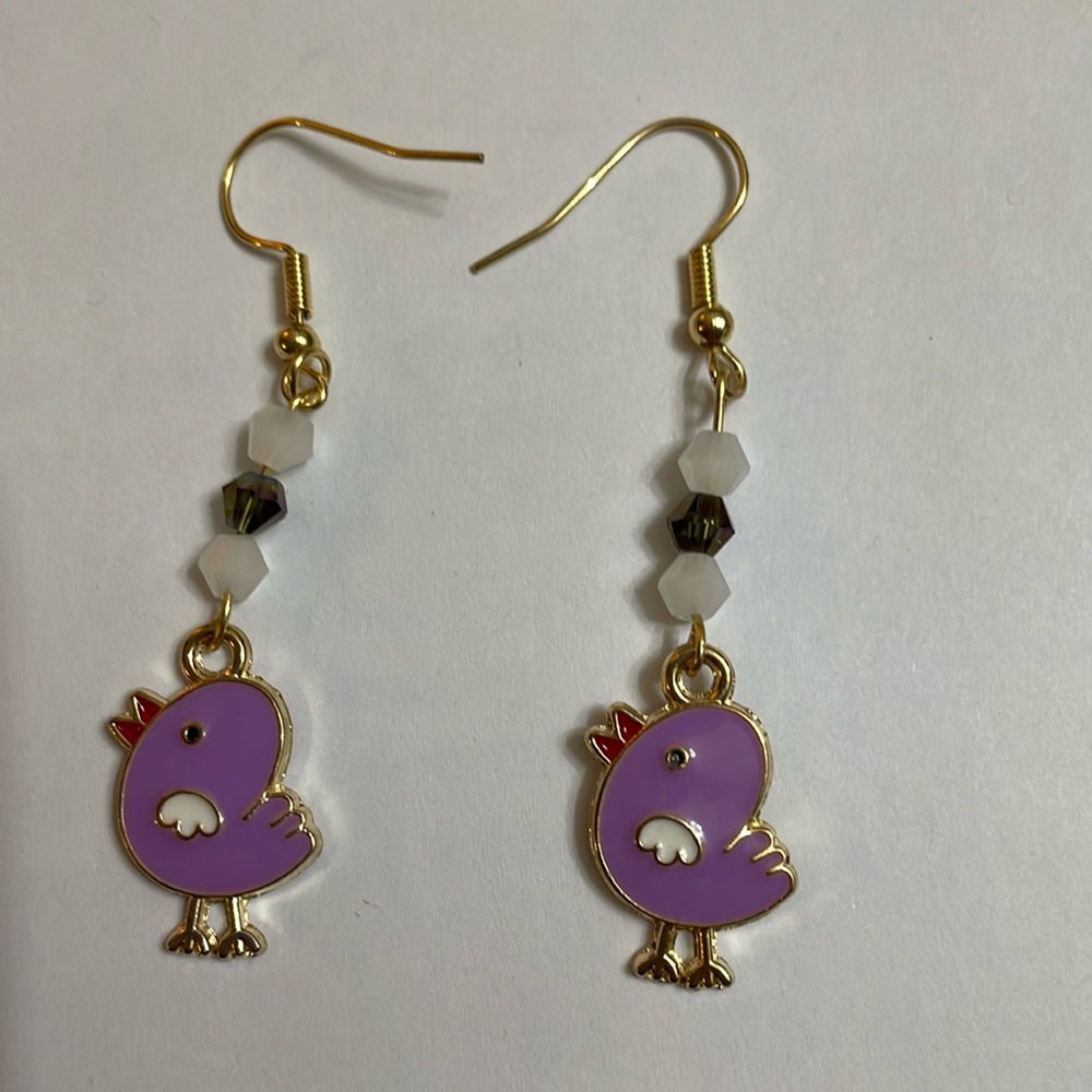 Ivy's Handcrafted Purple Easter Chicks Earrings. Well Made And Very Cute!!